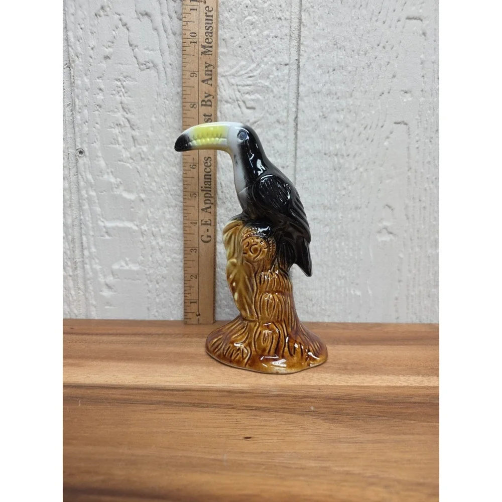 Vtg Mid Century Brazilian Black Toucans Tropical Bird Figurine On Tree